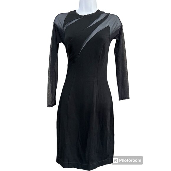 Vtg J Harris Bodycon‎ Dress XS Black Sheer Mesh Back Cutouts Y2K Goth Glam Party - Picture 2 of 10